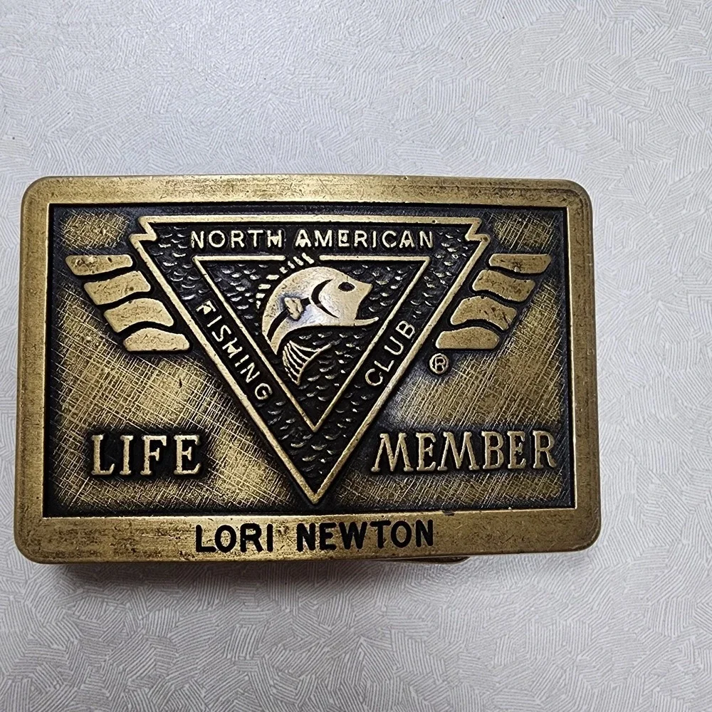Vintage Brass North American Fishing Club Life Member Belt Buckle NAFC Brass Ton